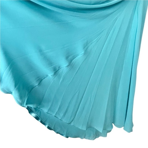 TONY BOWLS BEADED ONE SHOULDER HIGH SLIT CASCADE TRAIN PROM PAGEANT FORMAL GOWN - Picture 7 of 16